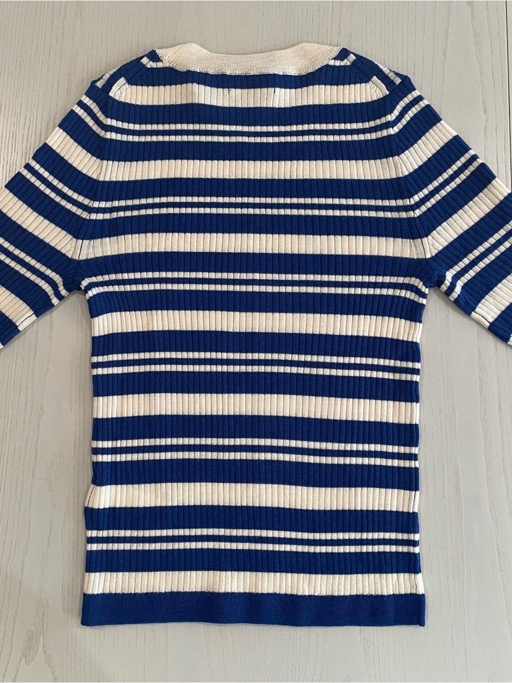 J. Crew Carolyn Striped Merino Wool Sweater CM699 Harbor blue ivory - Small - Picture 8 of 8